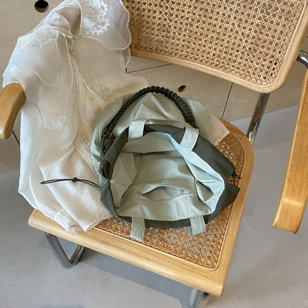 Canvas Shoulder Bag Casual Contrast Color Shoulder Purse Large Top Handle Bag Drawstring for Women