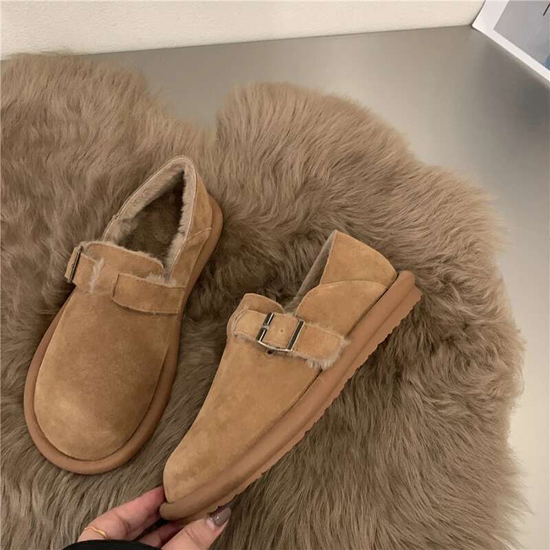 Autumn Winter Warm Fur Women Flats Fashion Shallow Vintage Ladies Comfort Soft Sole Mary Jane Shoes