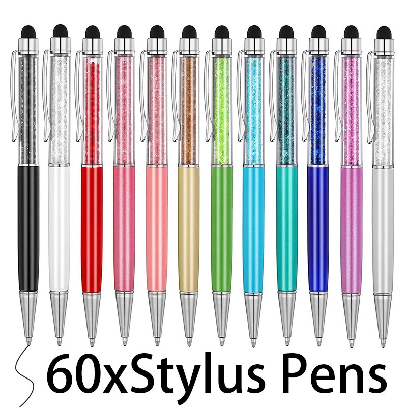 60Pcs Crystal Dot Pen Bulk Shiny 2 in 1 Ultra thin Crystal Diamond Screen Pen Black gel Ink Dot Flash Pen 241106