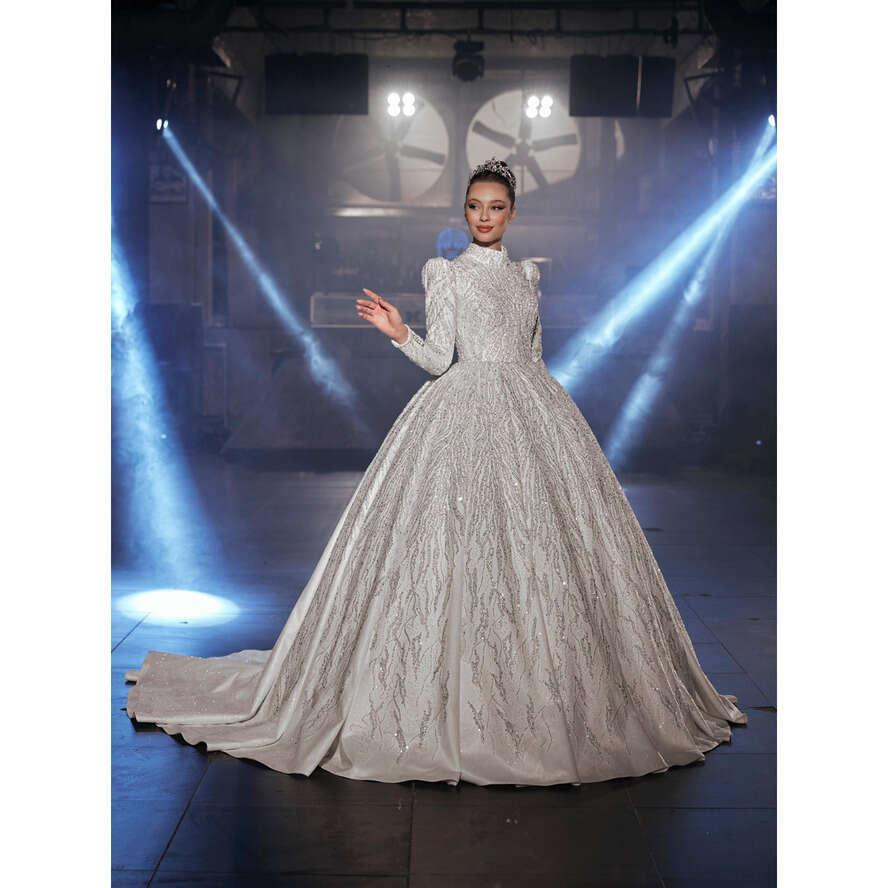 Dubai 2024 Bride Long Sleeves Sweep Train Wedding Party Dress