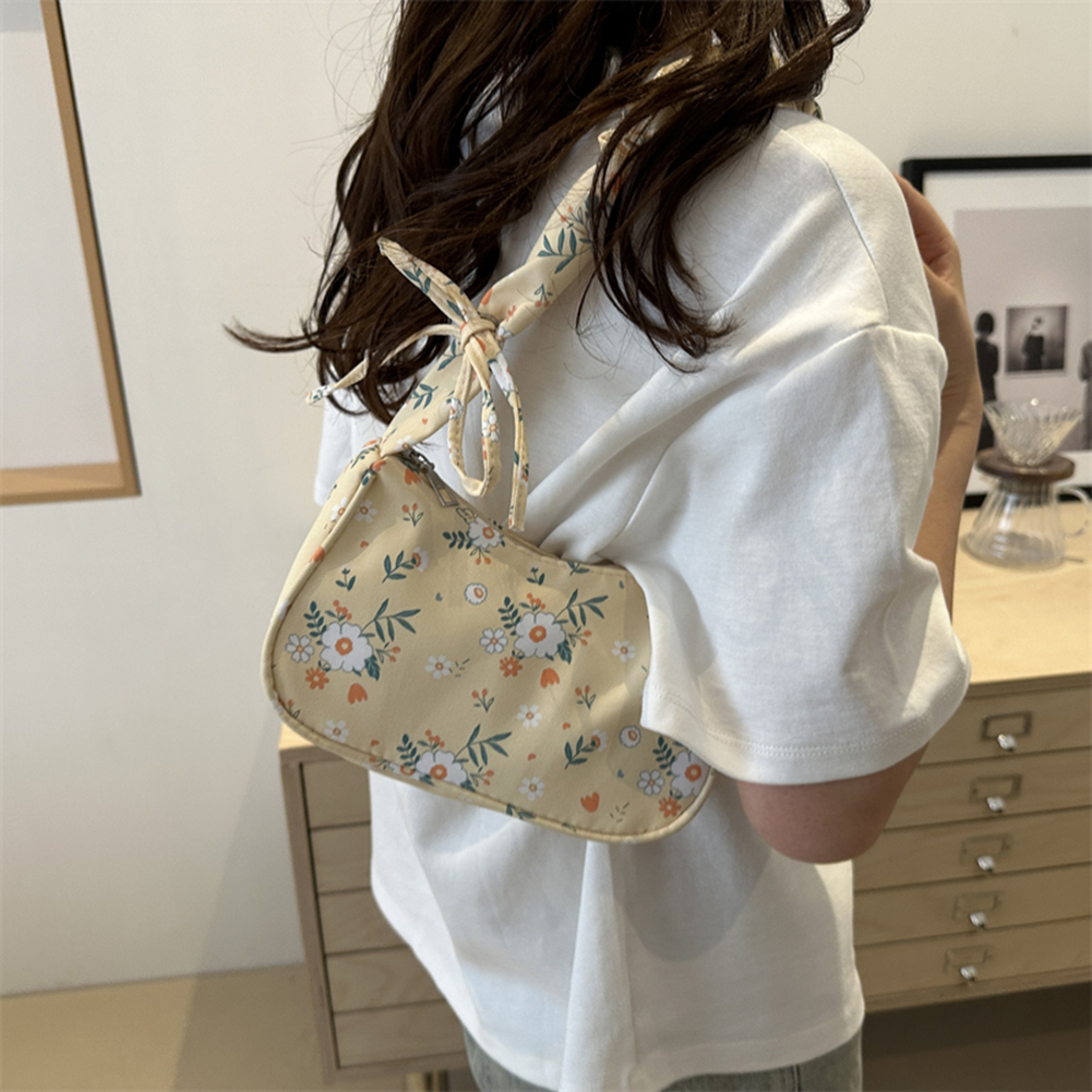 Summer Floral Tote Handbag Fashion Ruched Clutch Purse Designer Shoulder Purse with Zipper Closure for Women and Girls