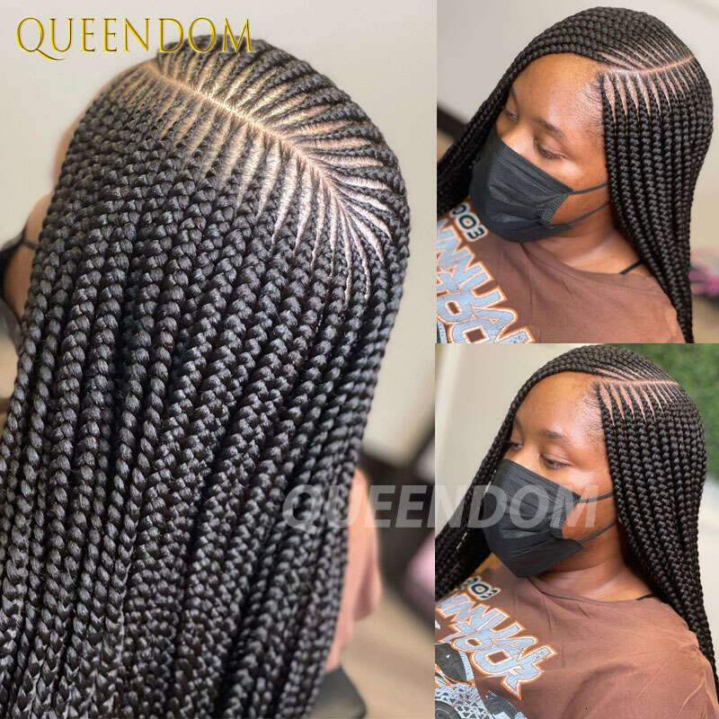 36 Cornrows Synthetic Sidepart Jumbo Braided Full Lace Wig For Black Women Knotless Glueless Box Braids Wigs