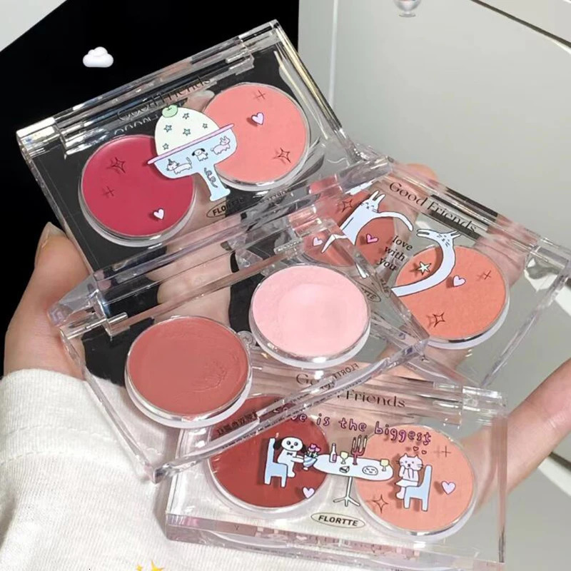 FLORTTE powder blusher makeup Korean two-color face cream powder blusher for cheeks Multi purpose waterproof durable face cream palette 241107