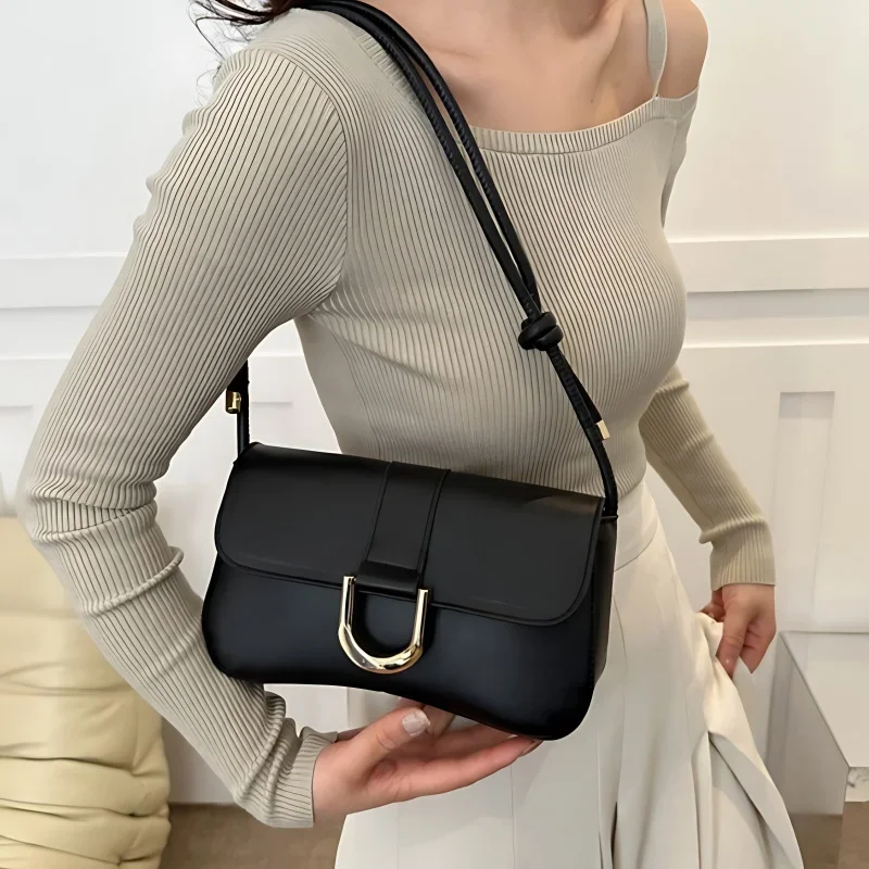 Casual Fashion Shoulder Bag Simple PU Leather Handbag Armpit Small Bag Ladies Hundred Crossbody Retro Armpit Bag