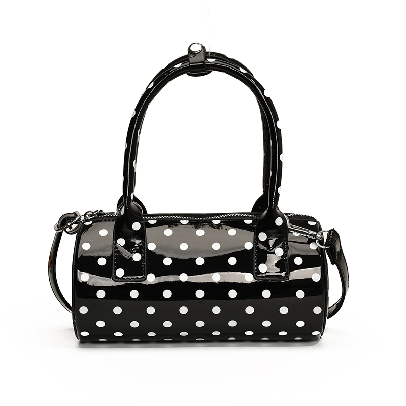 Crossbody Bag for Women Polka Dot Mini Top Handle Purse PU Leather Barrel Shape Cute Handbag Adjustable Strap Clutch Purse