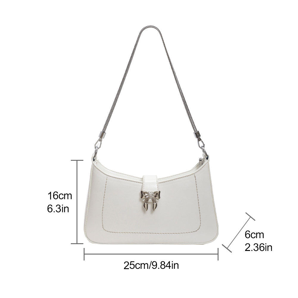 Fashion Bowknot Shoulder Bag PU Leather Crossbody Bag Zipper Closure Purse with Chain for Women Work Shopping Travel