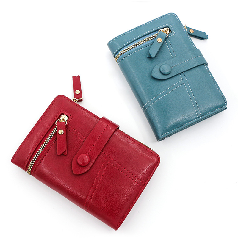 New Large Capacity Leather Wallet For Women With Zipper Short Wallet Red Credit Card Holder Fashion Women'S Small Wallet