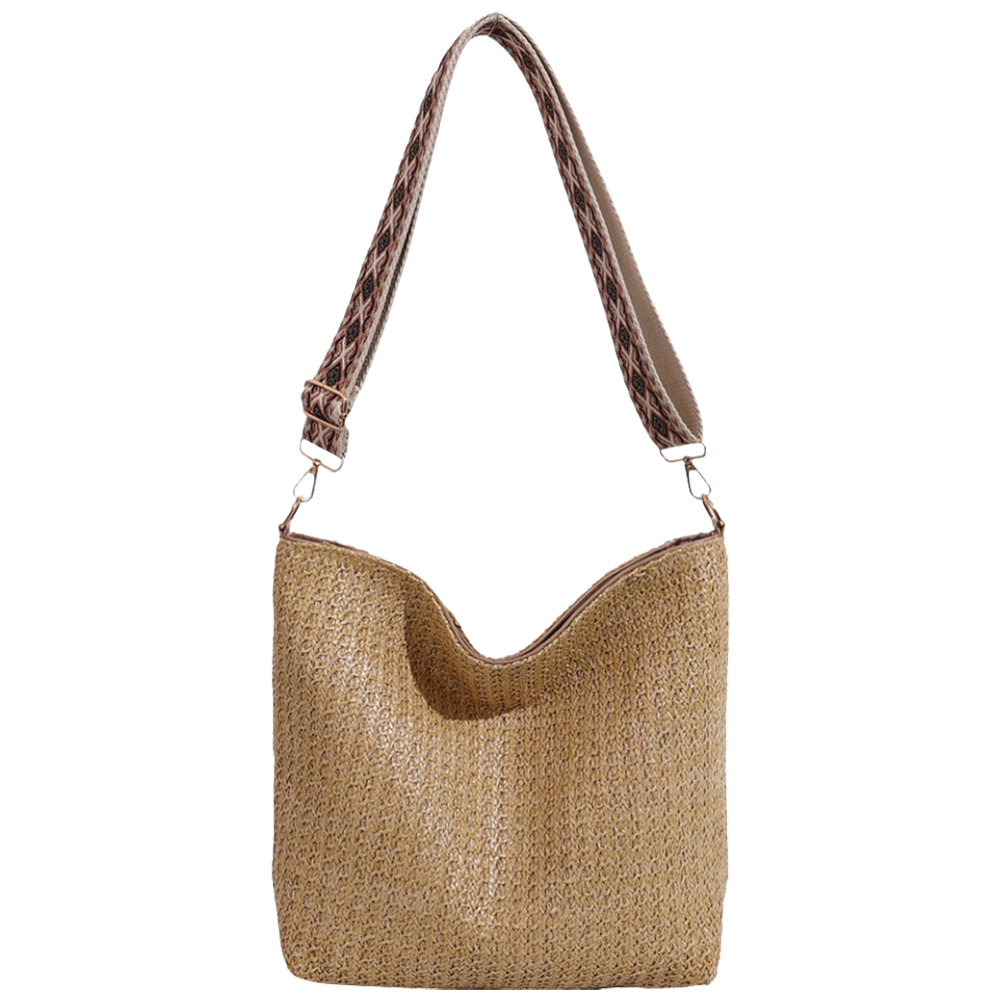 Straw Woven Shoulder Bag Adjustable Strap Women Crossbody Bag Zipper Solid Underarm Bag for Travel Vacation