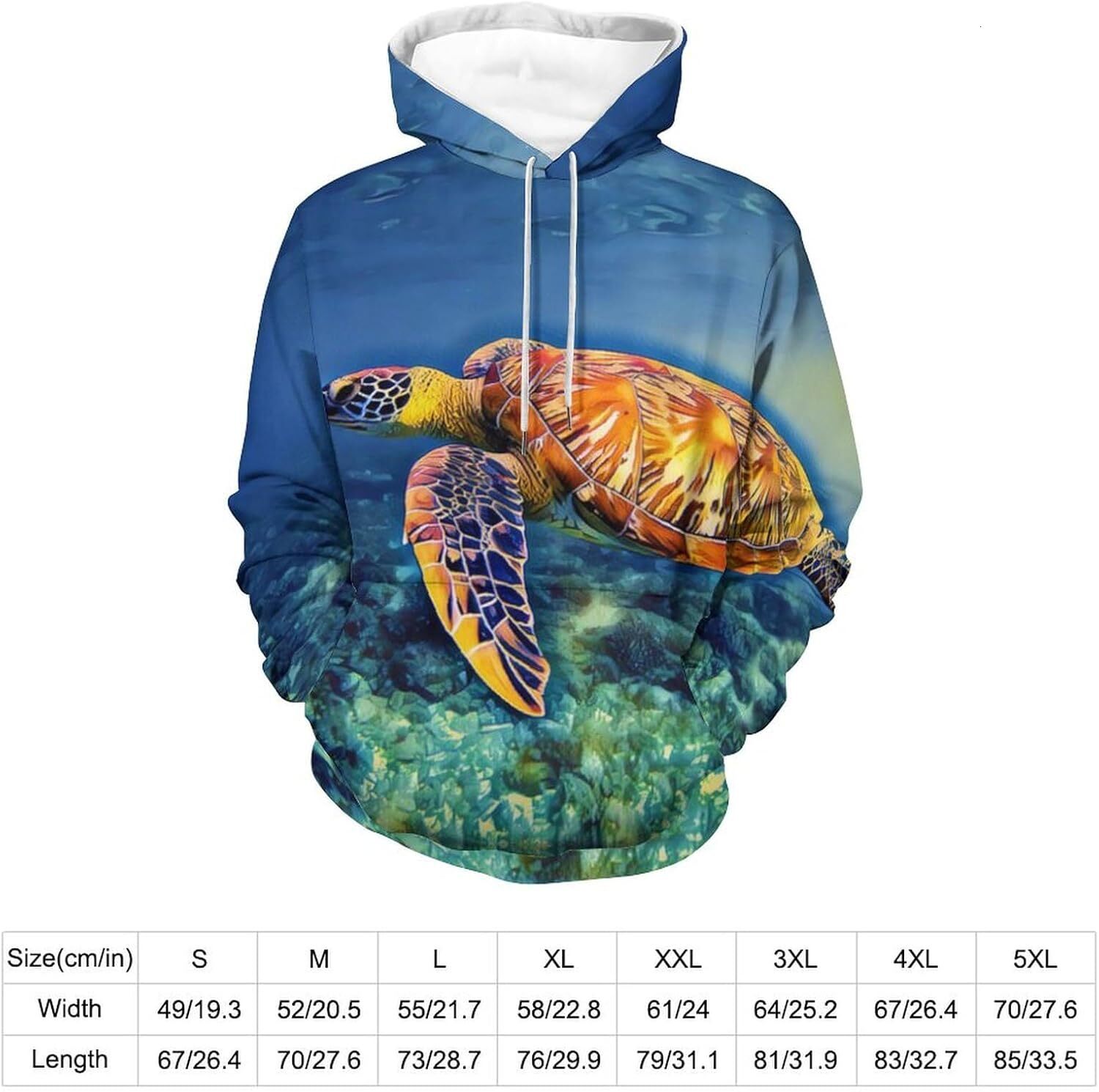 Hoodie for Mens Womens Sea Turtle in Blue Sea Water Hoodies for Men 3D Print Pullover Hooded Drawstring Loose Sweatshirt with Big Pockets Graphic