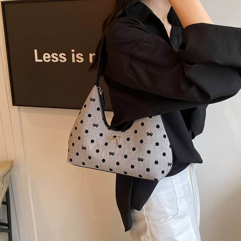 Shoulder Bag for Women Polka Dot Crescent Bag Nylon Bowtie Handbag with Zipper Tote Purse for Travel Commuting