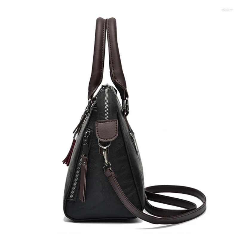 2025 NEW Shoulder Bags Vintage Handbag Women PU Leather Tassel Top-handle Bag Fashion Lady Tote Large Capacity Shopping Purse Bolsa zhanyishengli