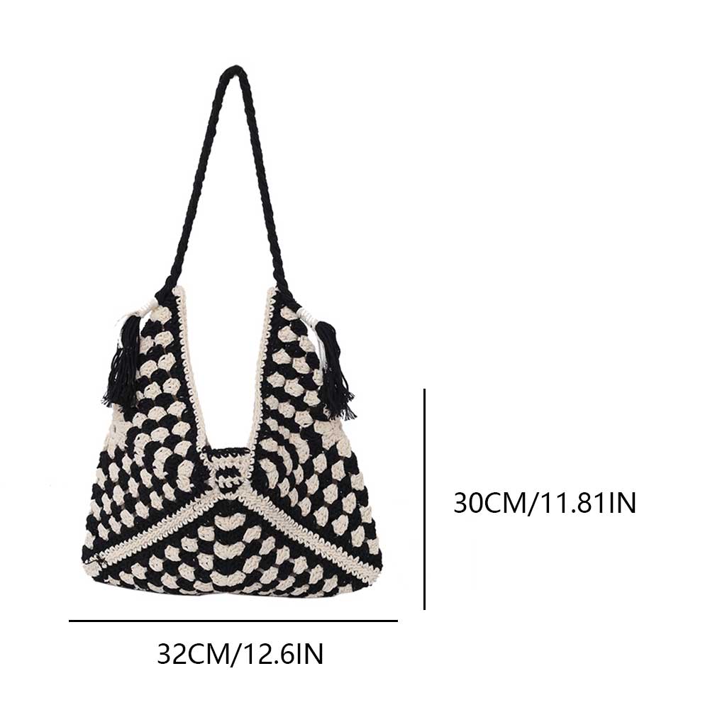 Women Weaving Shoulder Bag Large Capacity Beach Tote Bag Contrast Color Aesthetic Shoulder Bag Female Outdoor Bag