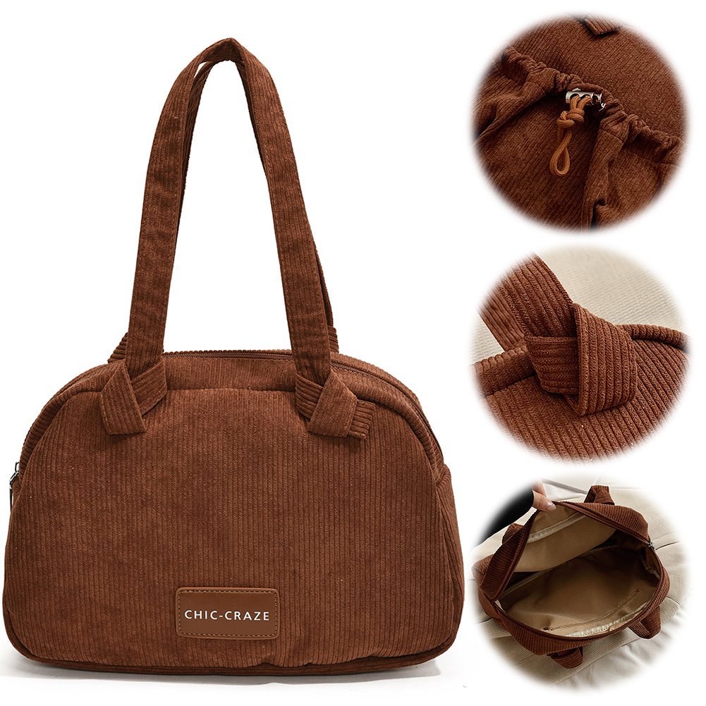 Women Corduroy Handbag Zipper Shoulder Bag With Interior Pocket Clutch Purse Underarm Bag for Work Travel