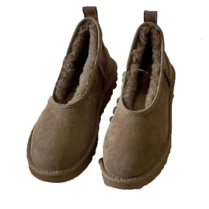 Women Fur Flats Platform Warm Snow Boots Suede Cozy New Femme Loafer Shoes 2025 Winter Short Plush Designer Botines Para Mujeres