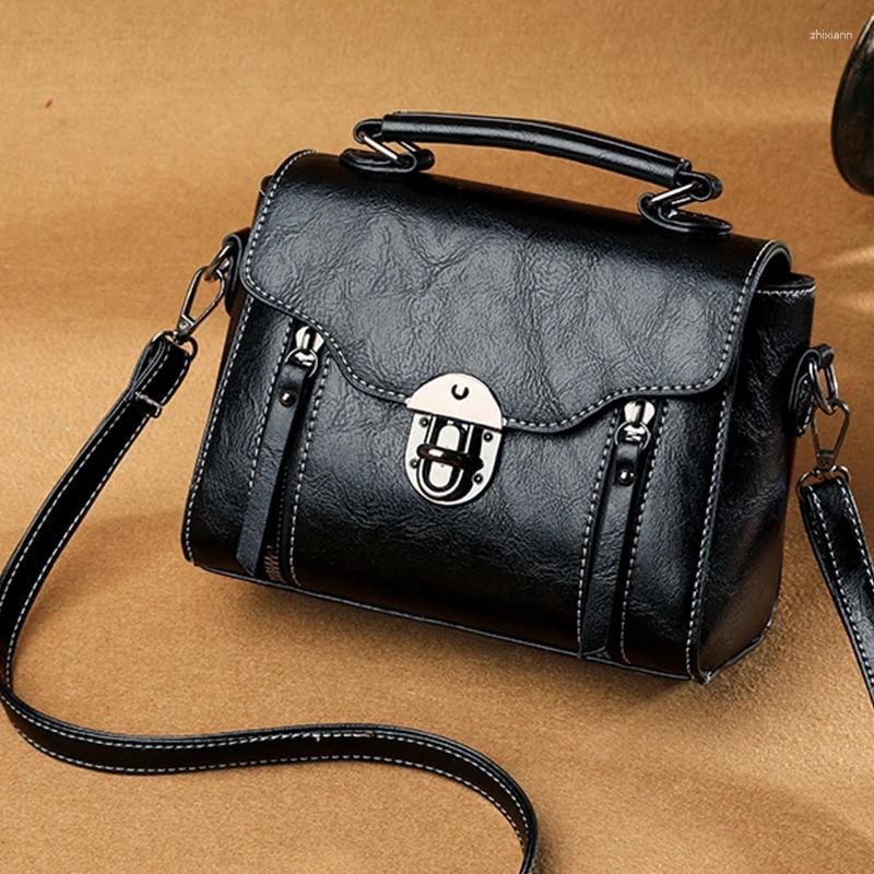 Shoulder Bags Vintage Crossbody Bag For Women PU Leather Small Square Double-zipper Lock Designer Messenge Brands Handbag
