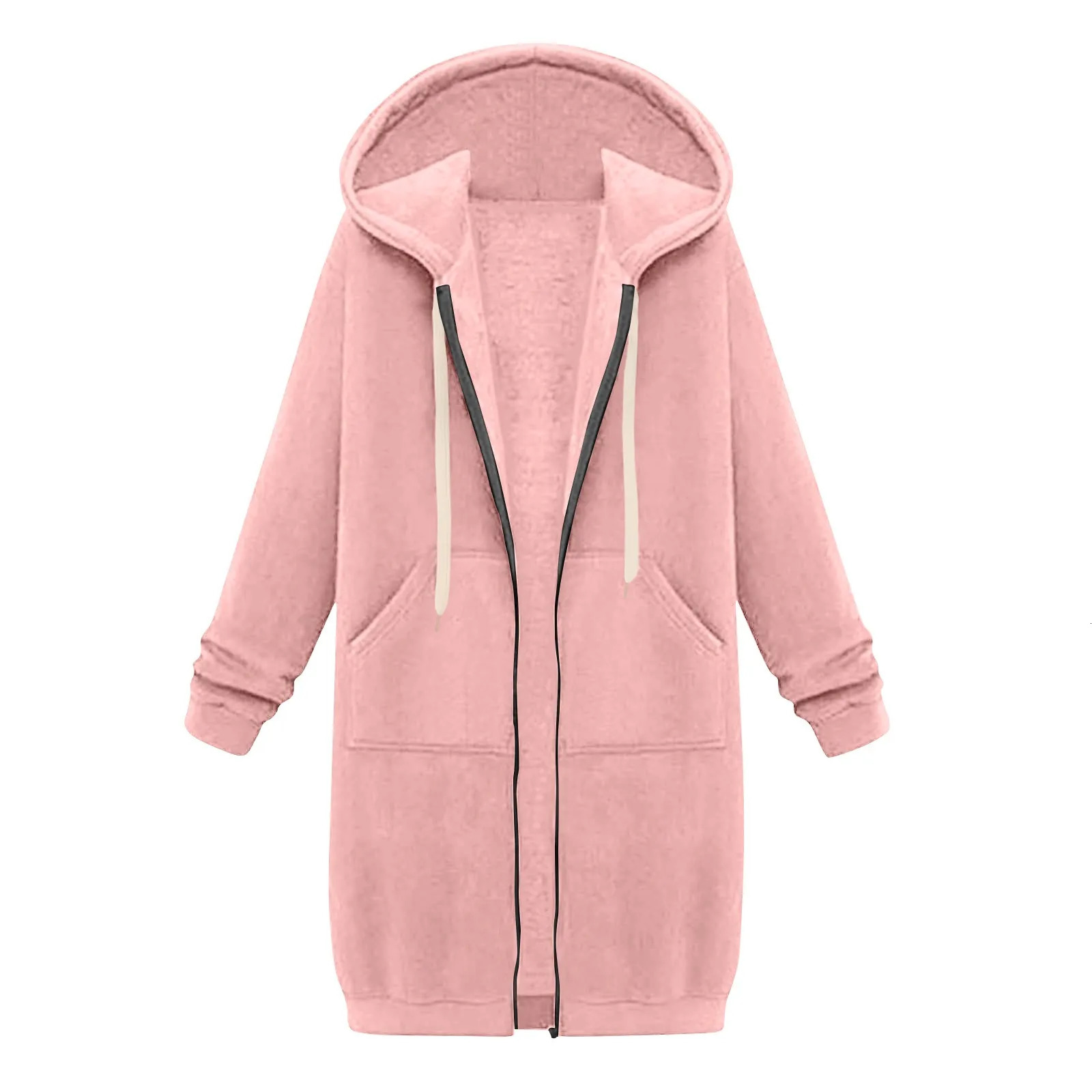 WomenS Casual Zip Up Hoodies Long Tunic Sweatshirt Winter Windproof Drawstring Hooded Jacket Outerwear With Pockets Comfortable 241108
