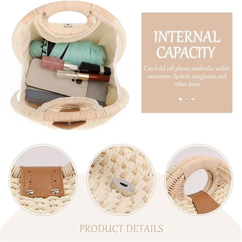 Holiday Shell Handbags Personality Cute Rattan Bag Casual Small Round Tote Woven Female Fashion Beach Bag