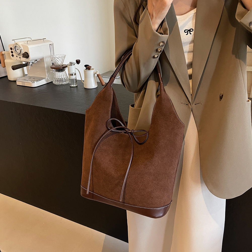 Women Suede Shoulder Bag Simple Tote Handbag Large Capacity Stylish Commuting Bag Solid Color Vintage Hobo Bag Top Handle Bag