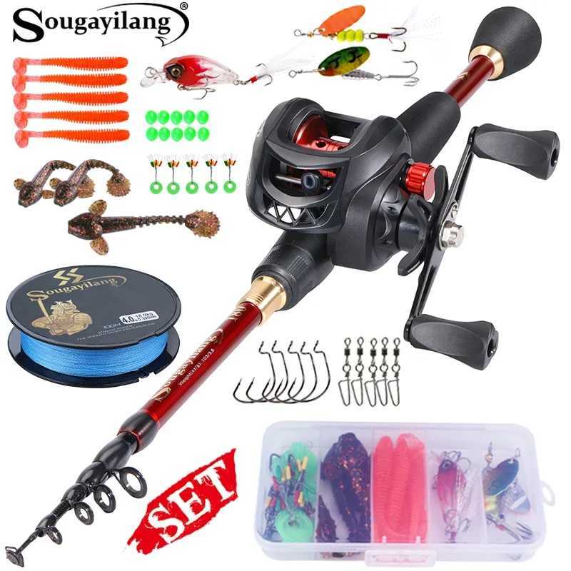 Sougayilang 1.8-2.4m Tescopic Fishing Combination Caen Fiber Rod and 7.2 1 Gear Ratio Fishing Scroll with Fish Hook and Bait Line Kit W241108