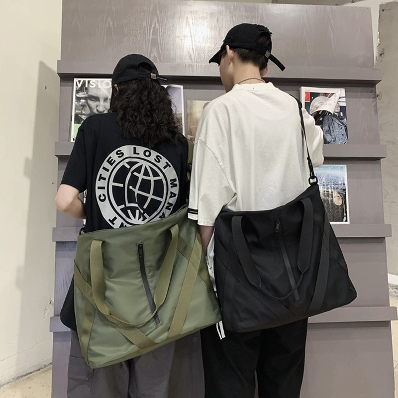 Black Green Large Capacity Shopping Couple Tote Bags Nylon Female Retro Mens Handbags Travel Shoulder Bag