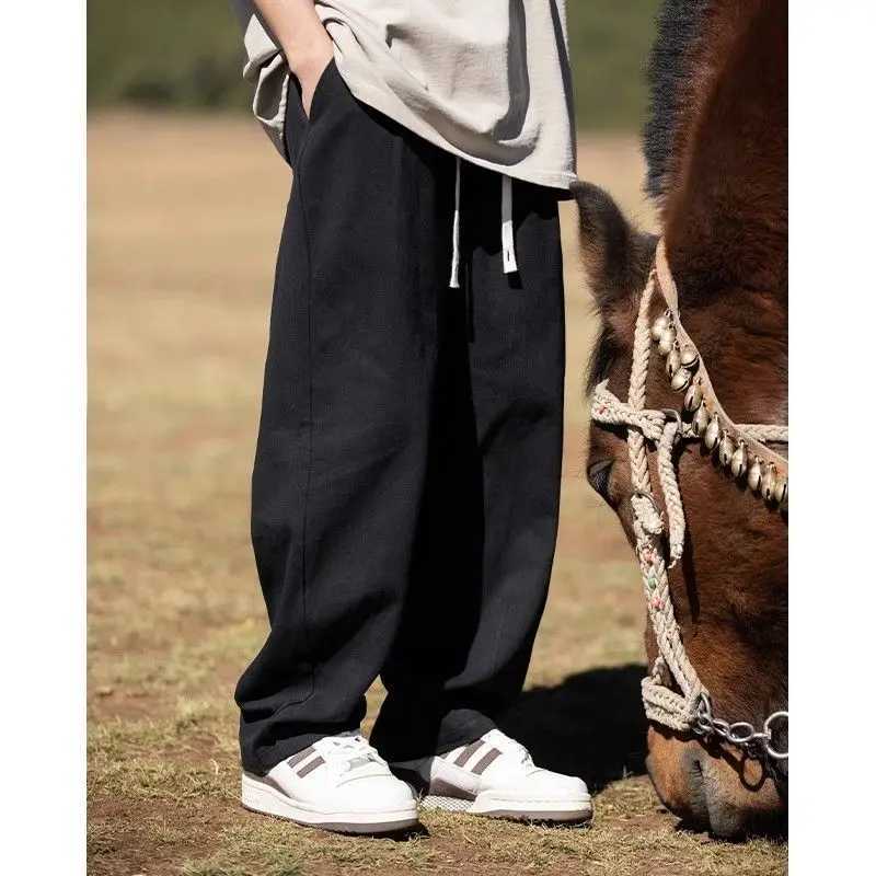 Spring Autumn New Fashion Solid Mens Clothing Elastic Waist Drawstring Casual Korean Pocket Simplicity Chaopai Straight Pants LX241107
