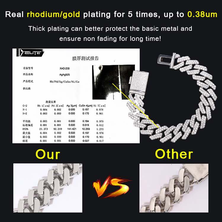 VVS Mossanite 2rows 8mm 10mm 12mm 14mm S Sier Dia Necklace Man Moissanite Hiphop Cuban k Chain