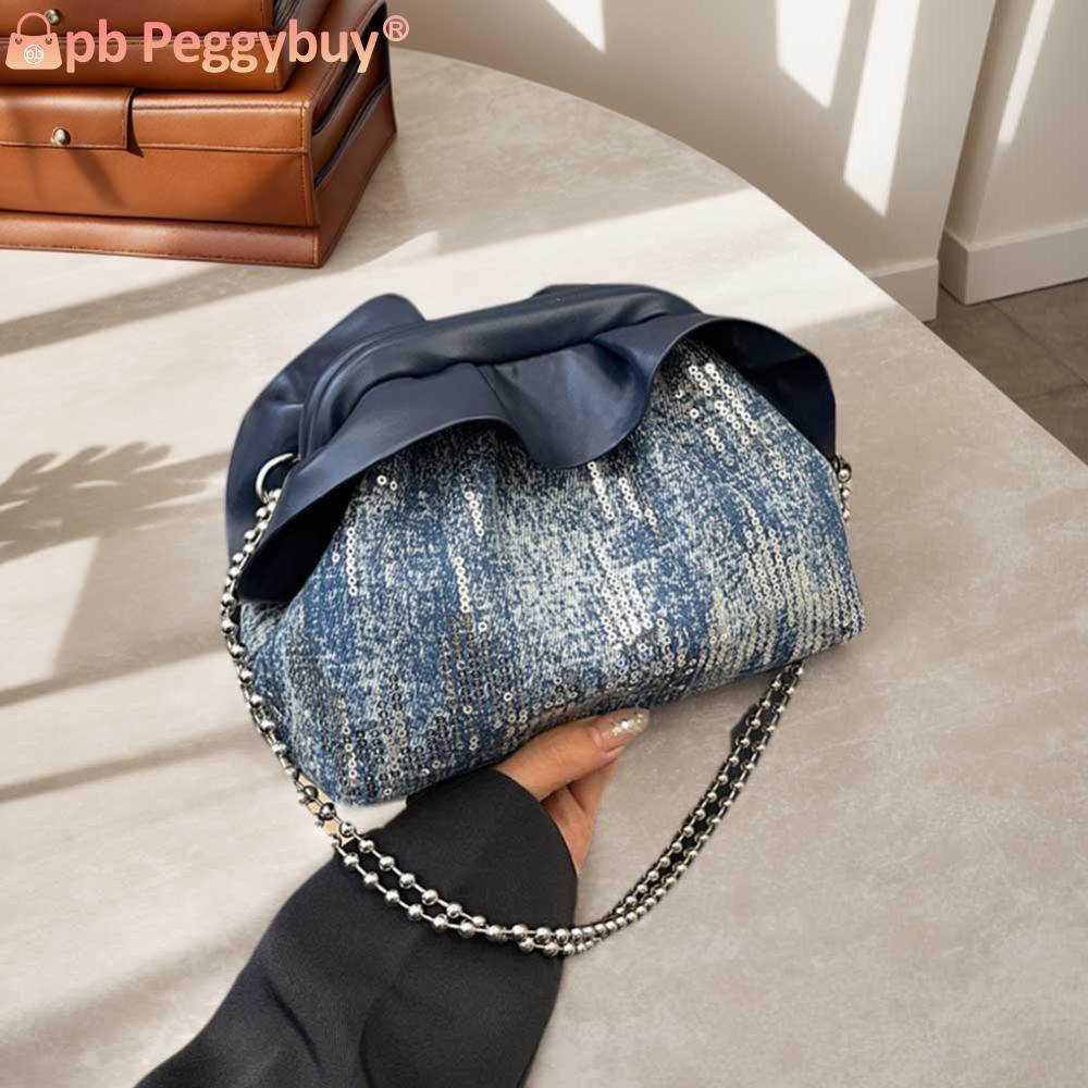 Denim Women Crossbody Bag Sequin Clutch Purse Chain Evening Bag Wedding Party Bridal Purse