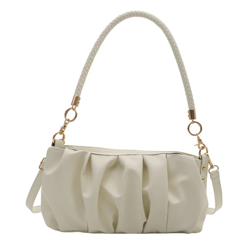 New Fashion Fold Single Armpit Pu Messenger Bag Pure Color PU Ladies Shoulder Bag Thread Large Capacity Crossbody Zipper Bag