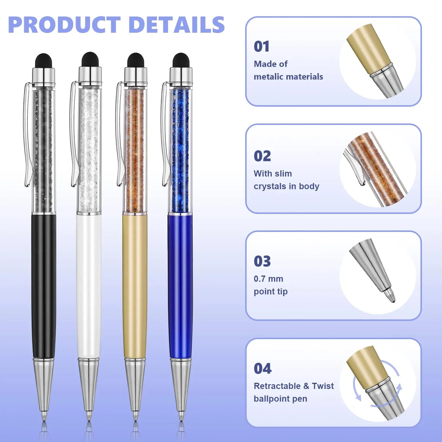 60Pcs Crystal Dot Pen Bulk Shiny 2 in 1 Ultra thin Crystal Diamond Screen Pen Black gel Ink Dot Flash Pen 241106