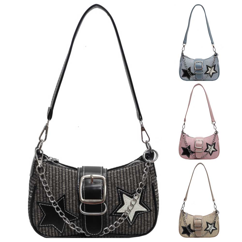 Women Punk Shoulder Bag PU Leather Chain Crossbody Bag Zipper Closure Simple Satchel Bag Hot Girls Daily Bag
