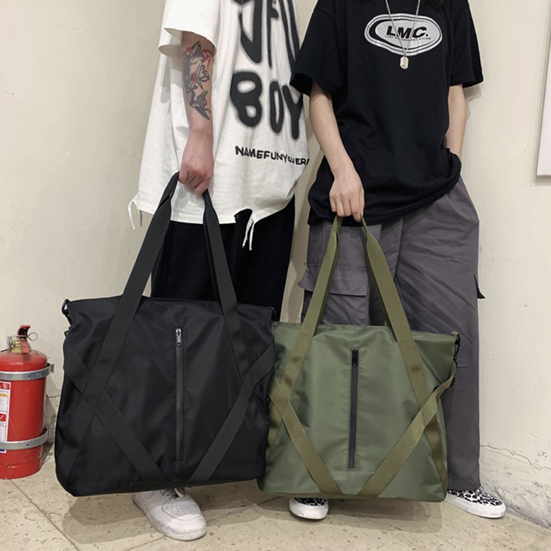 Black Green Large Capacity Shopping Couple Tote Bags Nylon Female Retro Mens Handbags Travel Shoulder Bag
