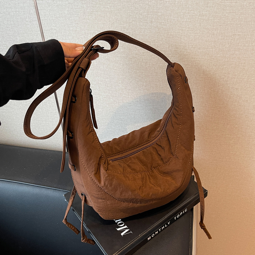 Messenger Bag for Women Men Adjustable Strap Crescent Bag Nylon Solid Hobo Bag Croissant Bag for Travel Shopping