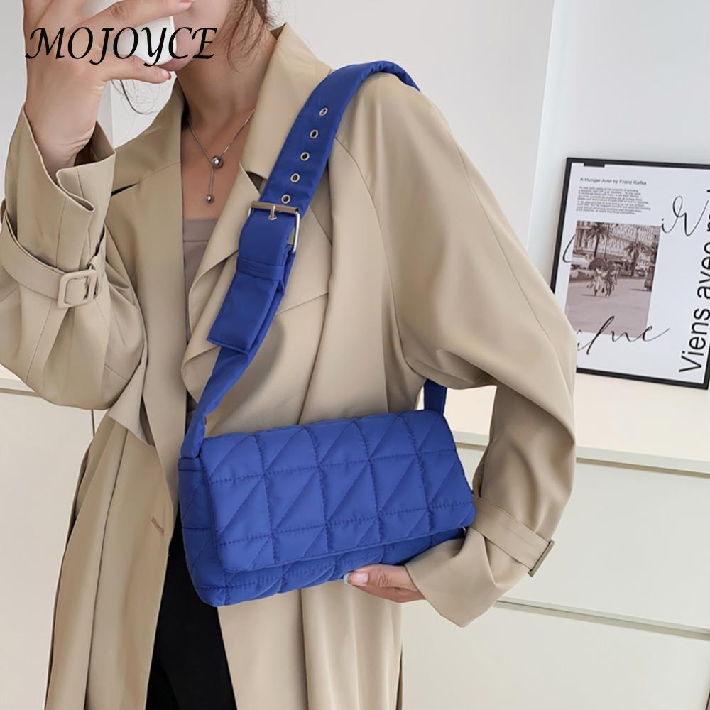 Fashion Female Handbag Solid Color Designer Padded Quilted Crossbody Bag Belt Buckle Women Crossbody Purse Portable Travel