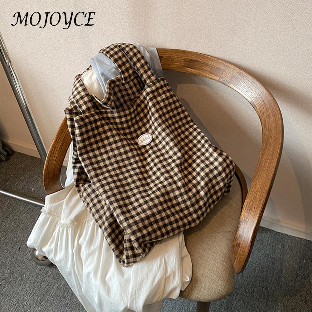 Women Plaid Tote Handbag Large Capacity Daily Shopping Bag Color Matching Versatile Top Handle Bag Ladies Commute Bag