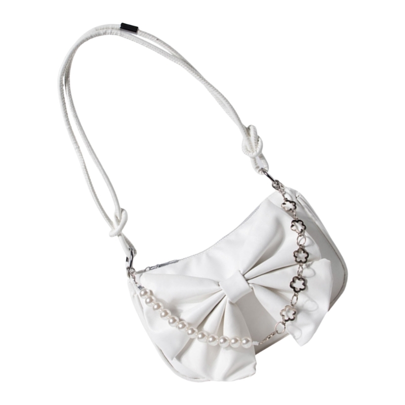 Trendy Pearls Bows Single Shoulder Bag for Everyday Use Elegant Handbag Dropship