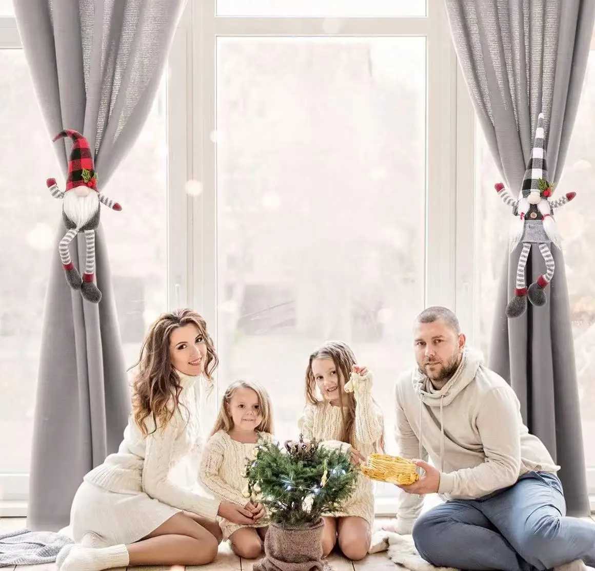 Christmas Curtain Tieback Buckle Set Mr and Mrs Gnome Curtain Tiebacks Holder Fastener Buckle Window Christmas OrnamentsXJ241107