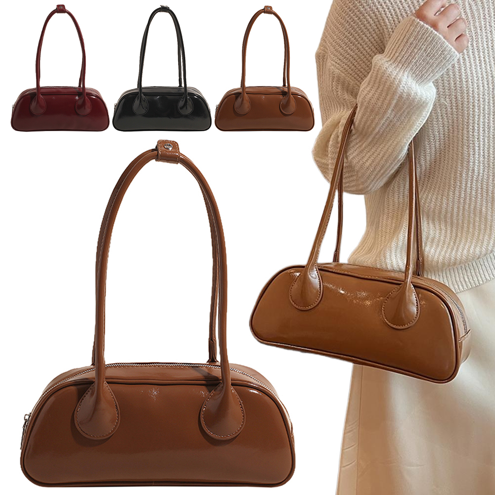 Shoulder Bag for Women Solid Color Tote Bag PU Leather with Zipper Work Shopping Bag