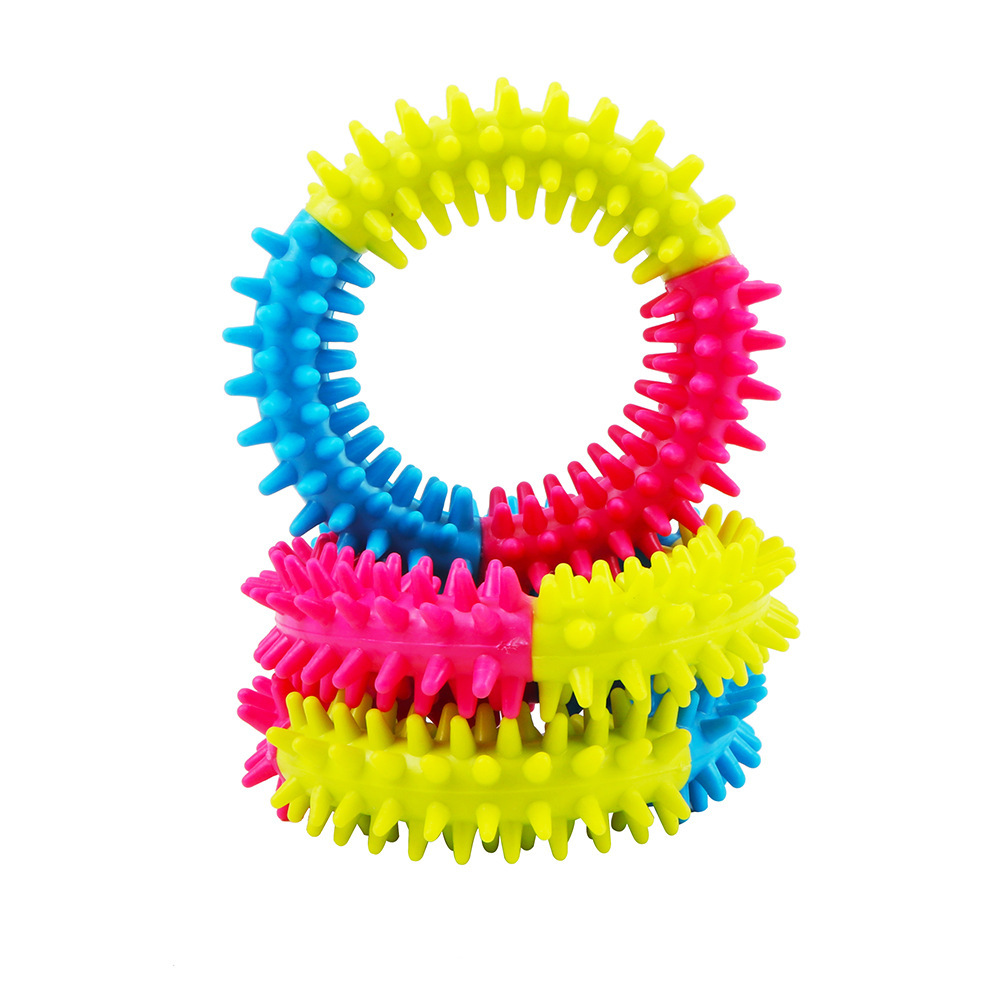 Custom Pet Supplies Tricolor Rubber Thorny Ring Dog Tpr Grinding And Teeth Cleaning Durable Toy