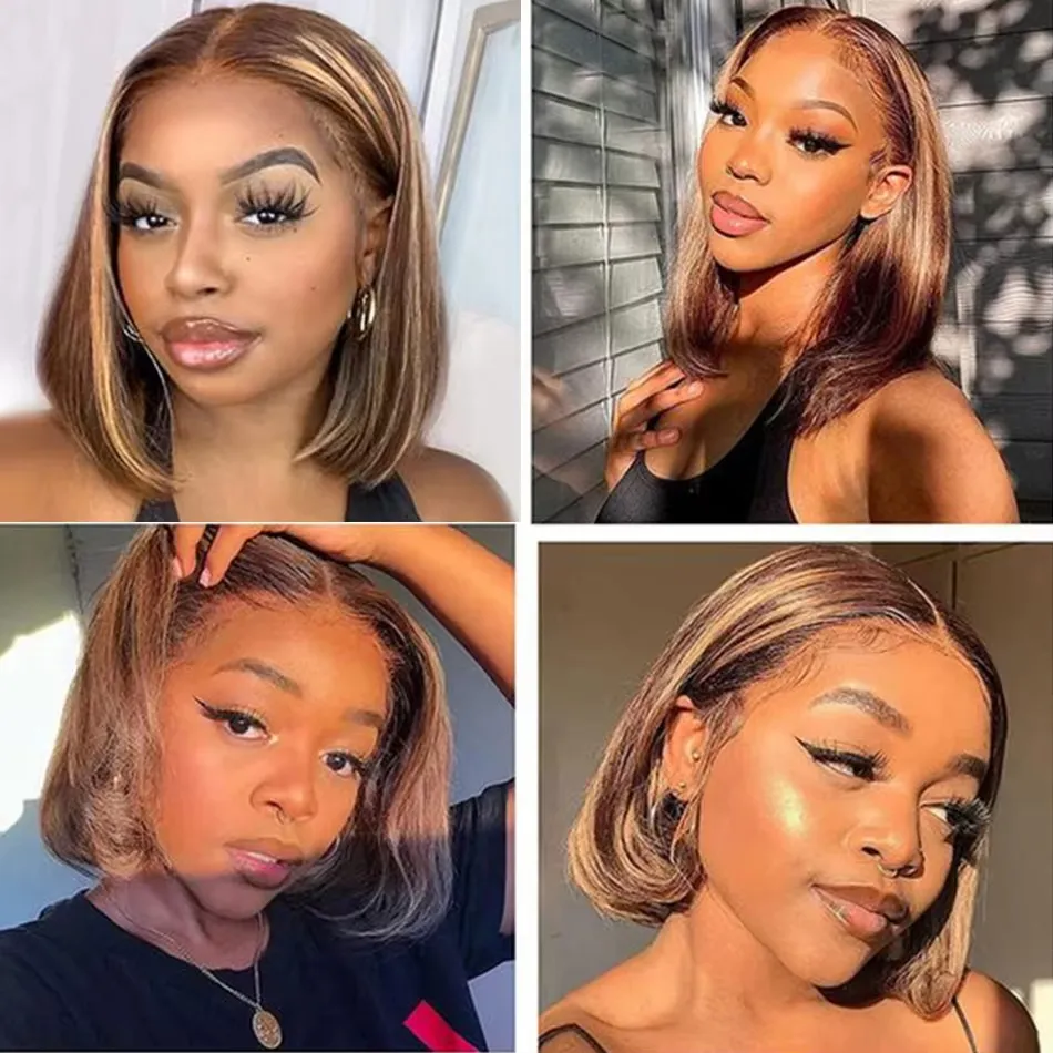 Short Straight Front Hd Transparent Human Hair Wigs Glueless For Black Women Pre Plucked Brazilian 8/10/12/14 Inch 13x4 Lace Frontal Wig