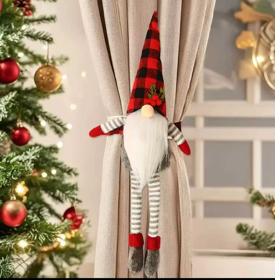 Christmas Curtain Tieback Buckle Set Mr and Mrs Gnome Curtain Tiebacks Holder Fastener Buckle Window Christmas OrnamentsXJ241107