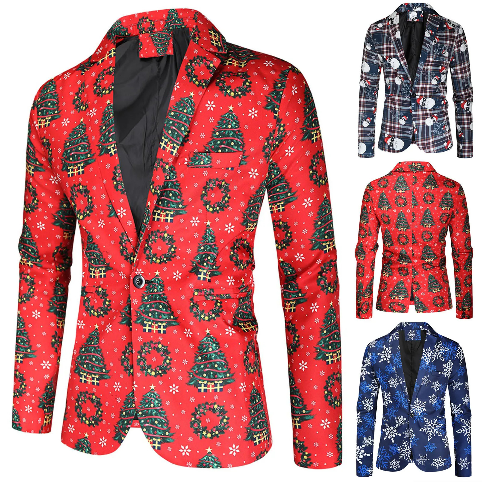 Mens Fashion Blazer 2024 Trendy Selling Party Coat Casual Slim Fit Buttons Suits Christmas Print Blazers Jacket For Men 241108