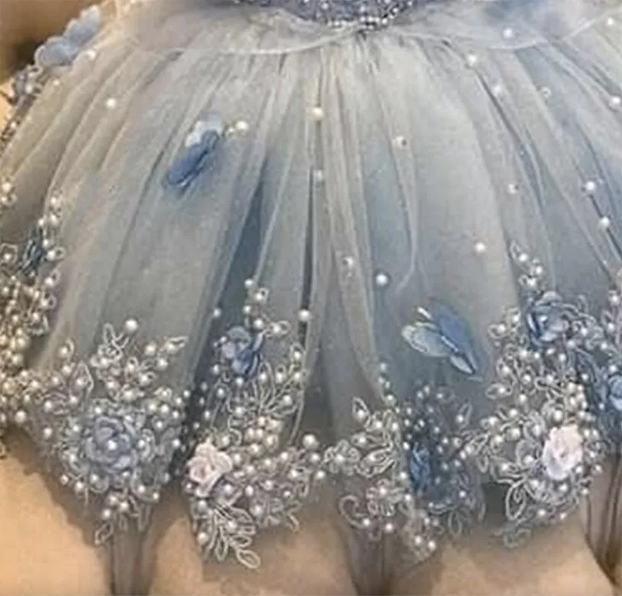 Light Sky Blue Pearls Girls Pageant Dresses Appliqued Beaded Flower Girl Dress For Weddings Children Long Princess Birthday Ball Gowns 0431