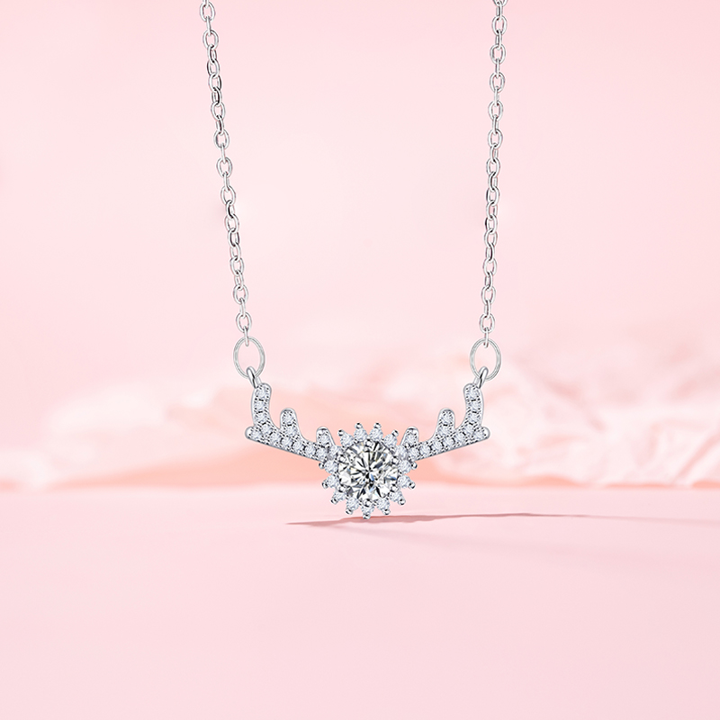 Women's Unique Christmas Inspired Deer Antler Pendant Necklace from Bala Paradise Featuring Full Zircon Stones