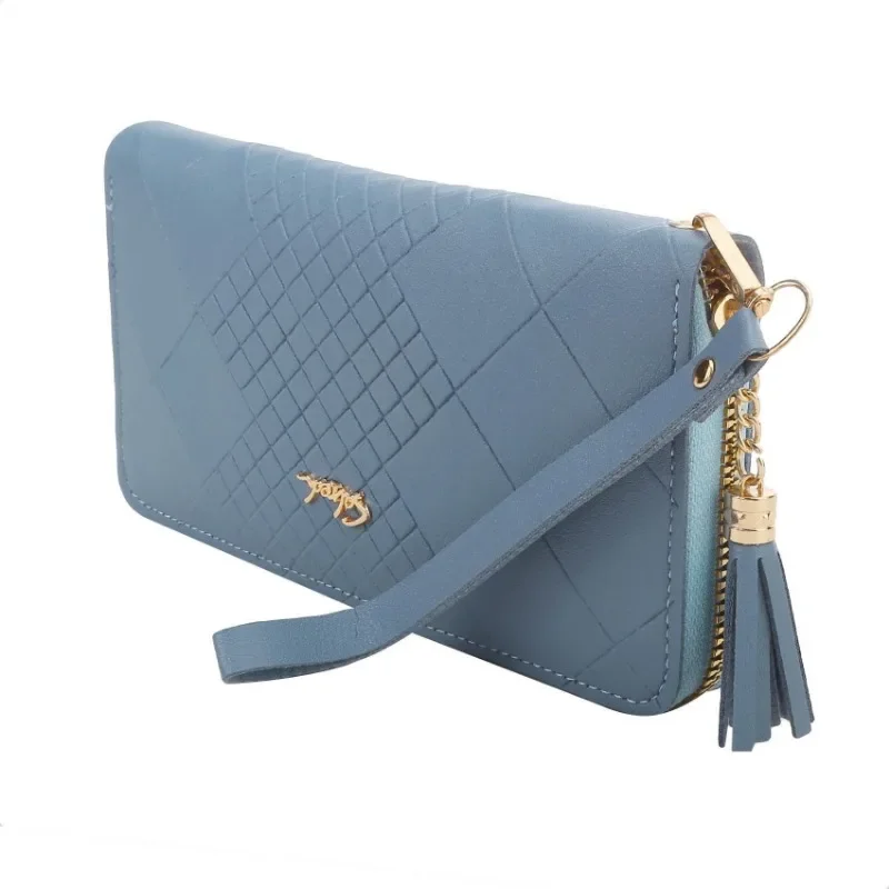 Embossed Solid Color Multi Slot Change Bag with Long Women Wallet in Hand