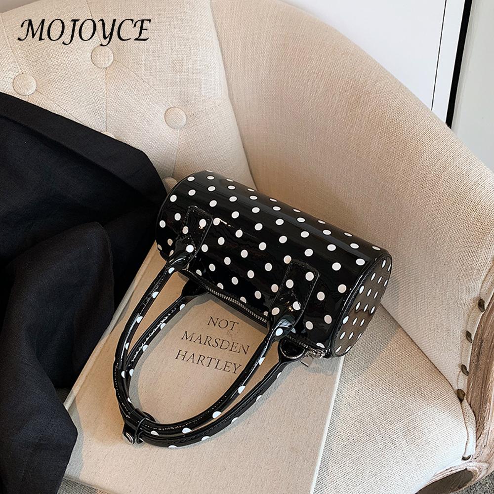 Shoulder Bag for Women Polka Dot Mini Top Handle Purse PU Leather Barrel Shape Cute Handbag Adjustable Strap Clutch Purse