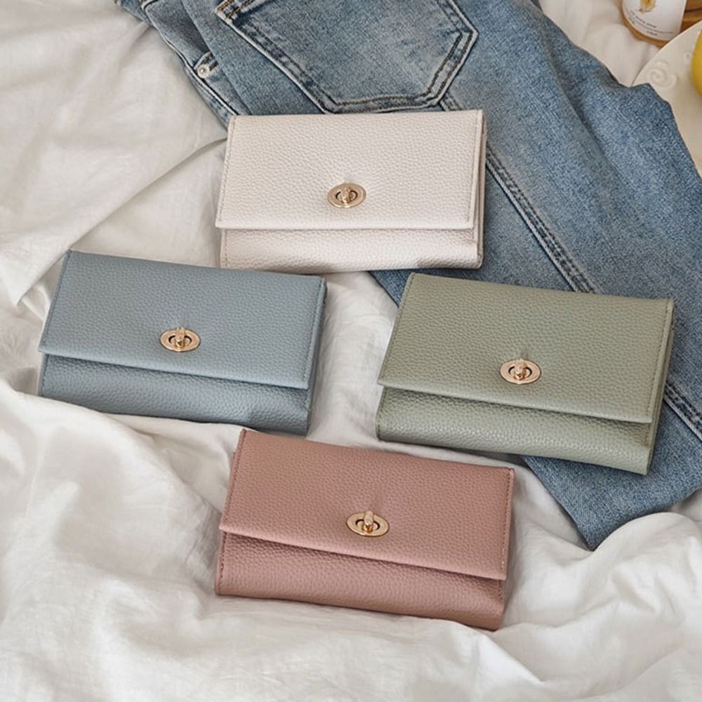 Fashion Mini Short Wallet PU Leather Large Capacity Money Bag Solid Color Coin Purse Girl