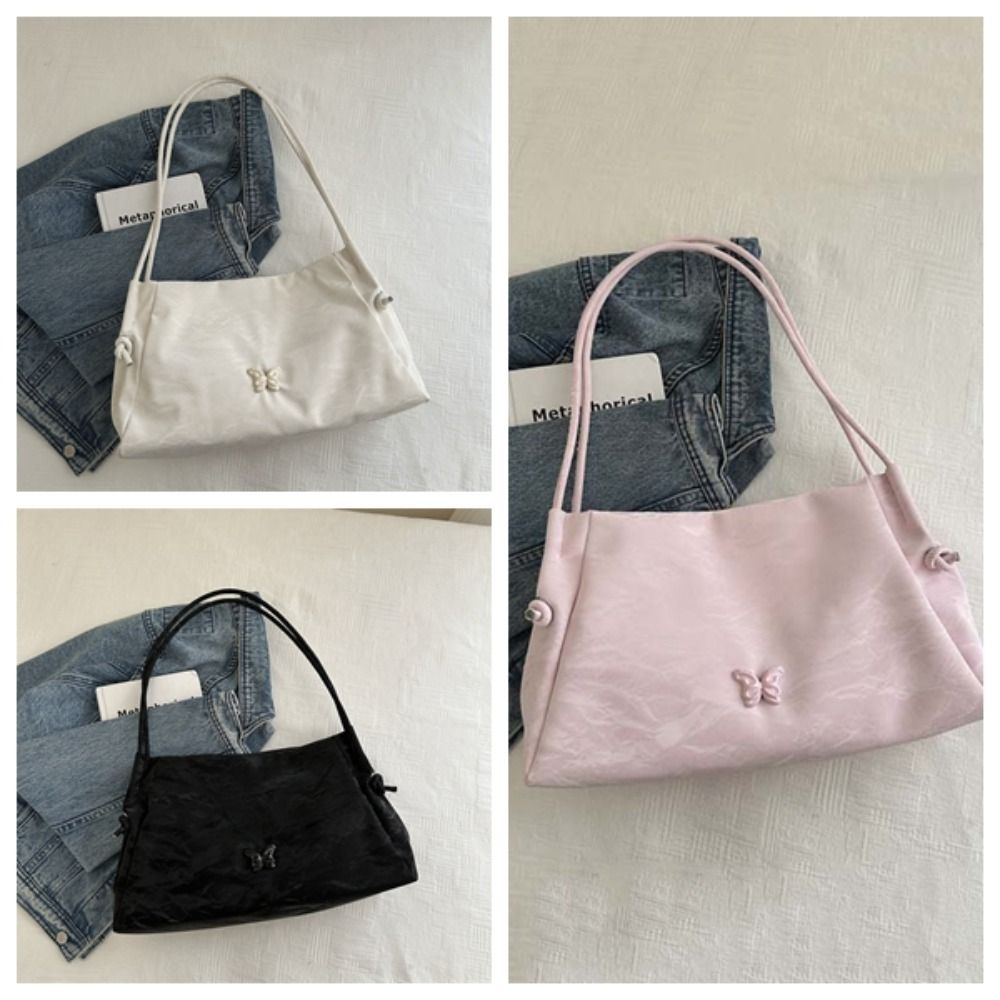 Solid Color Soft PU Shoulder Bag Magnetic Buckle Korean Style Texture Underarm Bag Waterproof Stylish Y2K Butterfly Handbag