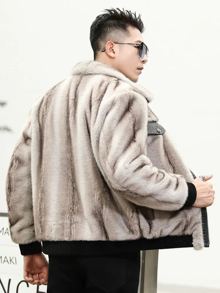 Winter Mens Mink Coat Mens Short Sleeve Collar Coat Mens Fur Warm Jacket I480 241107