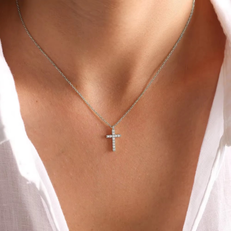 Hot Selling Jesus for Women Brass 14k Gold Plated Chain Pave Shiny Crystal Zircon Cross Pendant Necklace