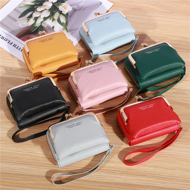 Popular New Fashion Women's Wallet Wrist Strap Short Coin Purse Trend Clip Bag Female Elegant Multifunctional Card